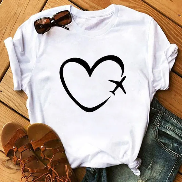 Maycaur Red Heart Butterfly Print Women Tshirt Fashion Casual O Neck Female T Shirt 90s Lady Yong Girl New Valentine's Day Gifts