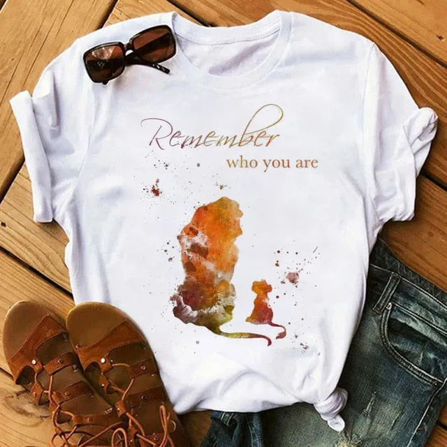 Maycaur T-shirt Women 2020 Summer Fashion Cartoon Lion King Pocket Print Tshirts Harajuku Casual Short Sleeve Tshirt Female Tops