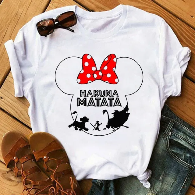 Maycaur T-shirt Women 2020 Summer Fashion Cartoon Lion King Pocket Print Tshirts Harajuku Casual Short Sleeve Tshirt Female Tops