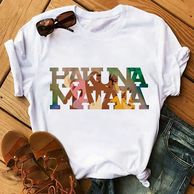 Maycaur T-shirt Women 2020 Summer Fashion Cartoon Lion King Pocket Print Tshirts Harajuku Casual Short Sleeve Tshirt Female Tops
