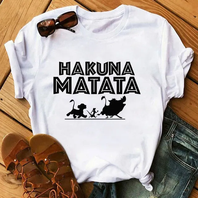 Maycaur T-shirt Women 2020 Summer Fashion Cartoon Lion King Pocket Print Tshirts Harajuku Casual Short Sleeve Tshirt Female Tops