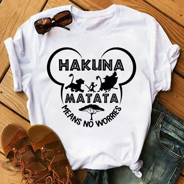 Maycaur T-shirt Women 2020 Summer Fashion Cartoon Lion King Pocket Print Tshirts Harajuku Casual Short Sleeve Tshirt Female Tops