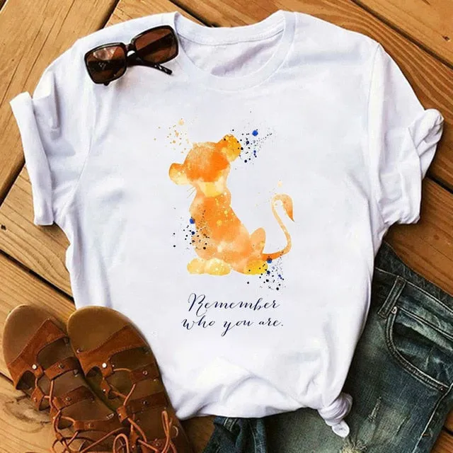 Maycaur T-shirt Women 2020 Summer Fashion Cartoon Lion King Pocket Print Tshirts Harajuku Casual Short Sleeve Tshirt Female Tops