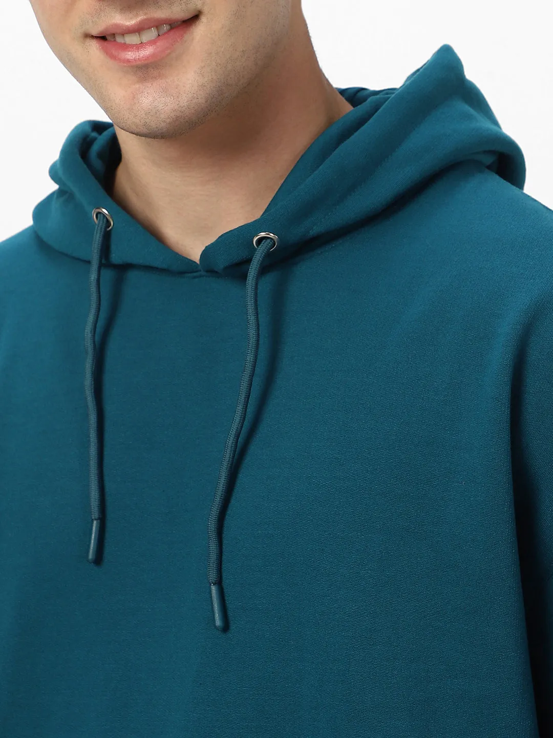 Men's Fog Teal Green Cotton Solid Oversized Hooded Neck Sweatshirt