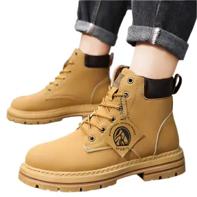 Men's High-Top Ankle Boots - Non-Slip Lace-Up Leather Hiking Shoes, Wear-Resistant Trendy Footwear