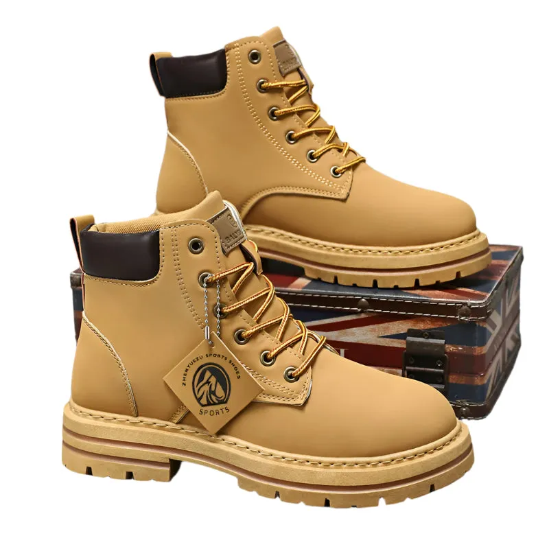 Men's High-Top Ankle Boots - Non-Slip Lace-Up Leather Hiking Shoes, Wear-Resistant Trendy Footwear