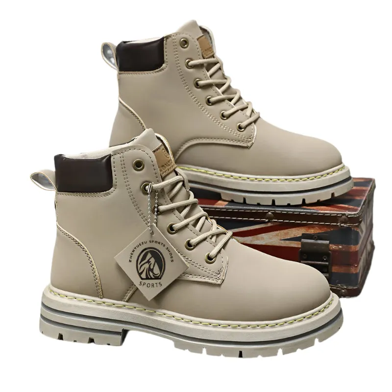 Men's High-Top Ankle Boots - Non-Slip Lace-Up Leather Hiking Shoes, Wear-Resistant Trendy Footwear