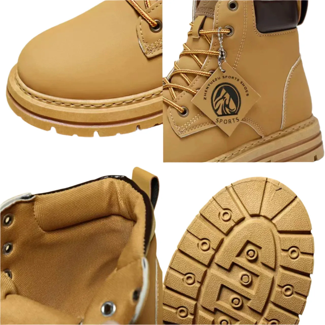 Men's High-Top Ankle Boots - Non-Slip Lace-Up Leather Hiking Shoes, Wear-Resistant Trendy Footwear