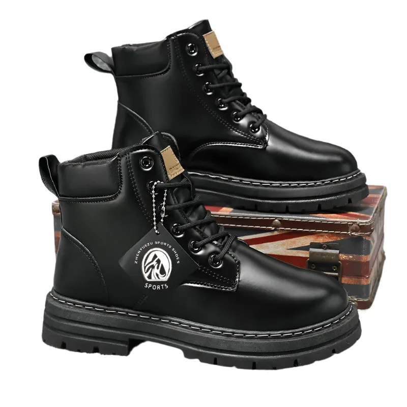 Men's High-Top Ankle Boots - Non-Slip Lace-Up Leather Hiking Shoes, Wear-Resistant Trendy Footwear