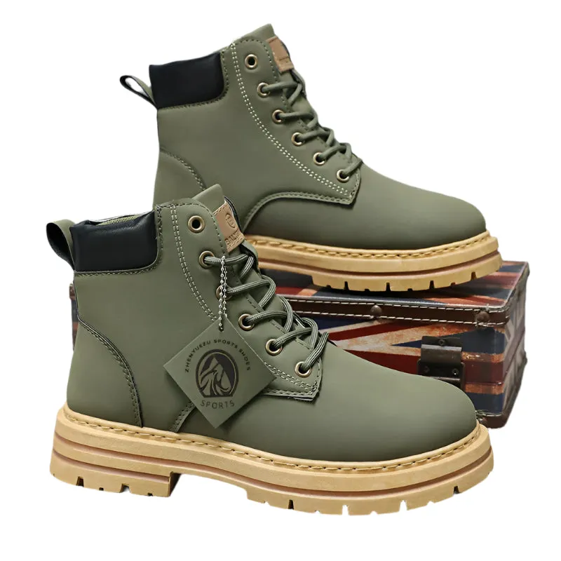 Men's High-Top Ankle Boots - Non-Slip Lace-Up Leather Hiking Shoes, Wear-Resistant Trendy Footwear