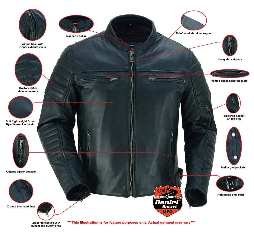 Men's Lightweight Drum Dyed Naked Lambskin Crossover Scooter - Black