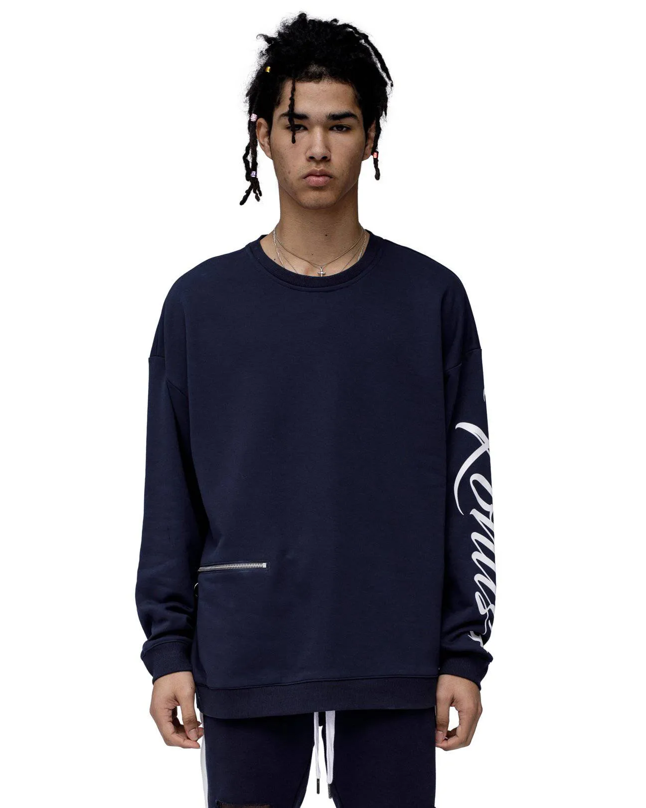 Men's Oversized Zip Pocket Sweatshirt In Navy