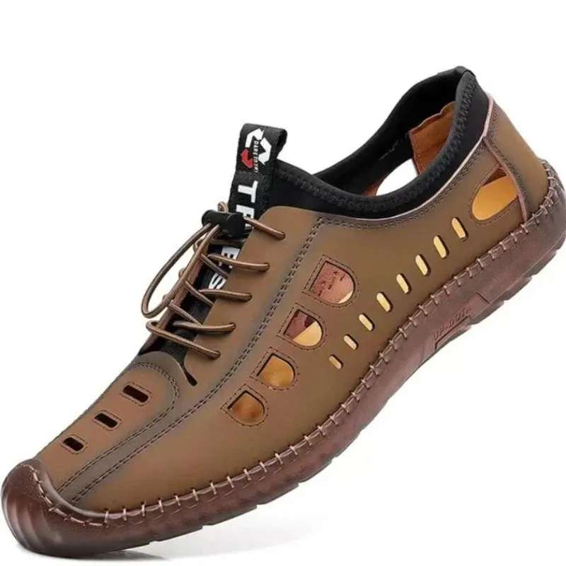 Men's Soft Leather Summer Sandals 2024 - Breathable Non-Slip Cowhide Sole Casual Outdoor Beach Footwear