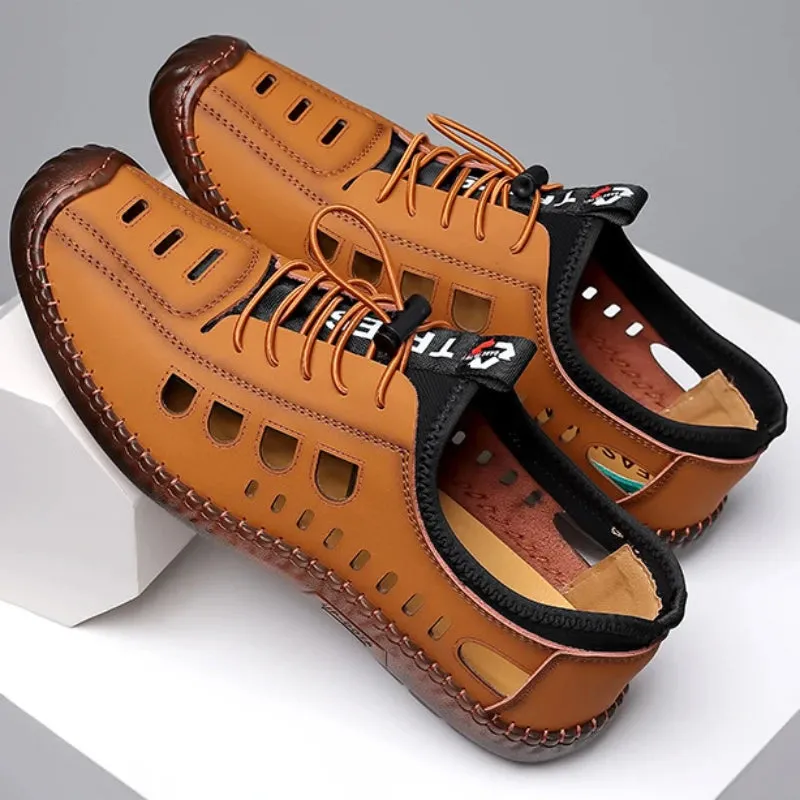 Men's Soft Leather Summer Sandals 2024 - Breathable Non-Slip Cowhide Sole Casual Outdoor Beach Footwear