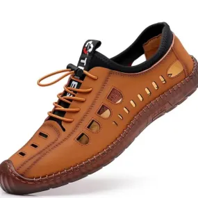 Men's Soft Leather Summer Sandals 2024 - Breathable Non-Slip Cowhide Sole Casual Outdoor Beach Footwear