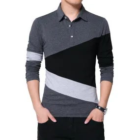 Mens T Shirt with Collar Color Patchwork