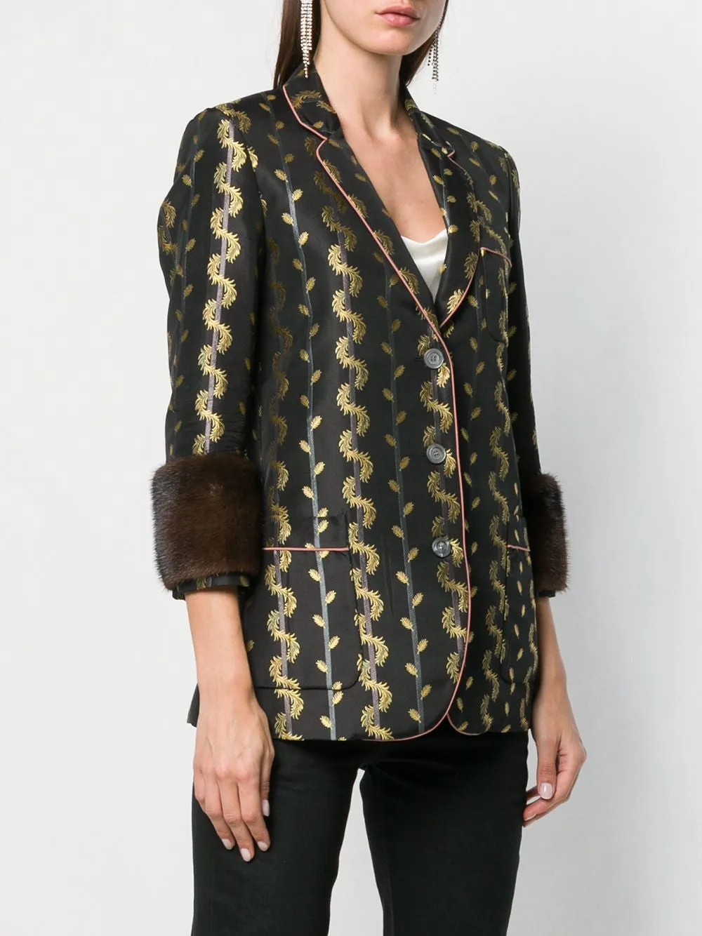 Metallic Leaf Print Blazer