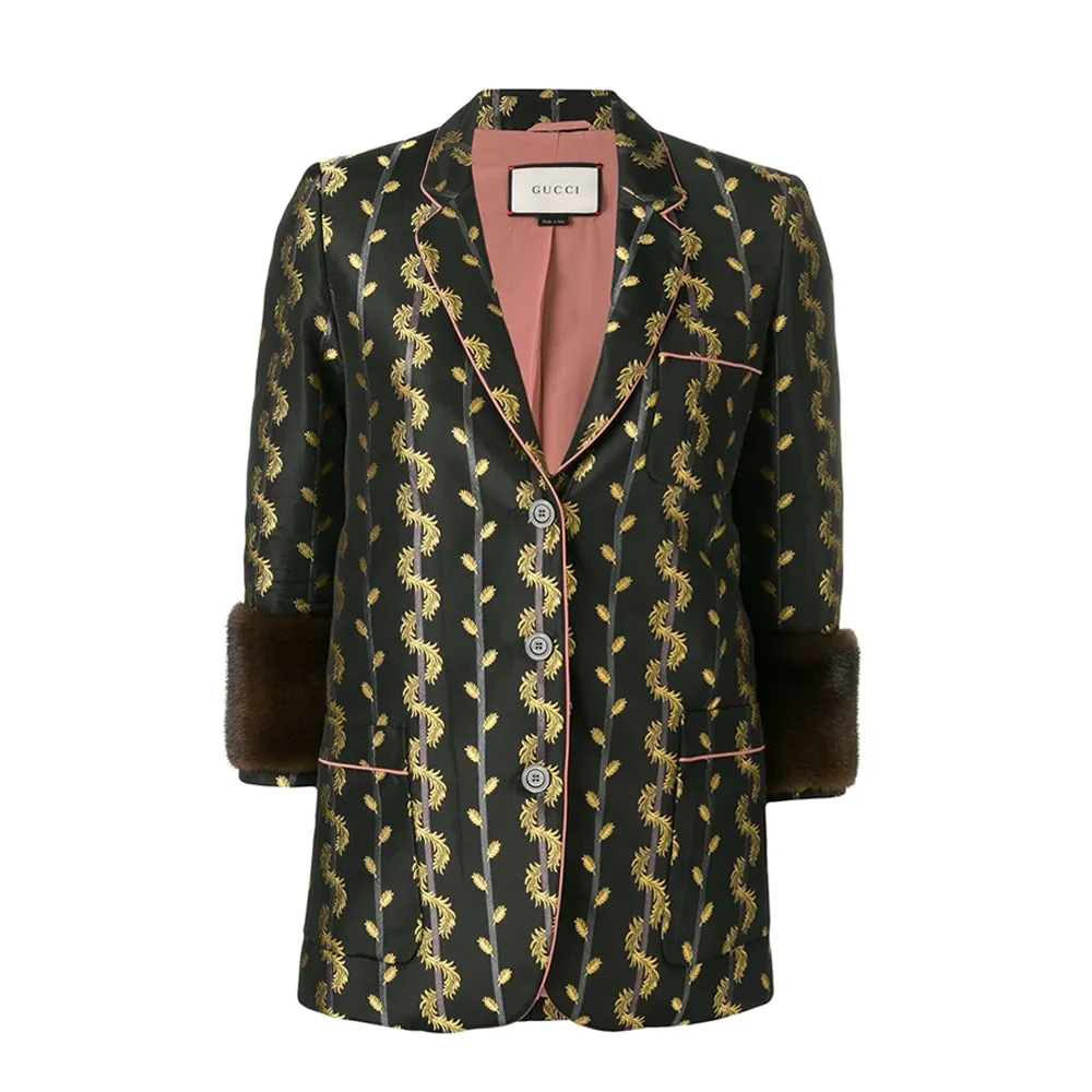 Metallic Leaf Print Blazer