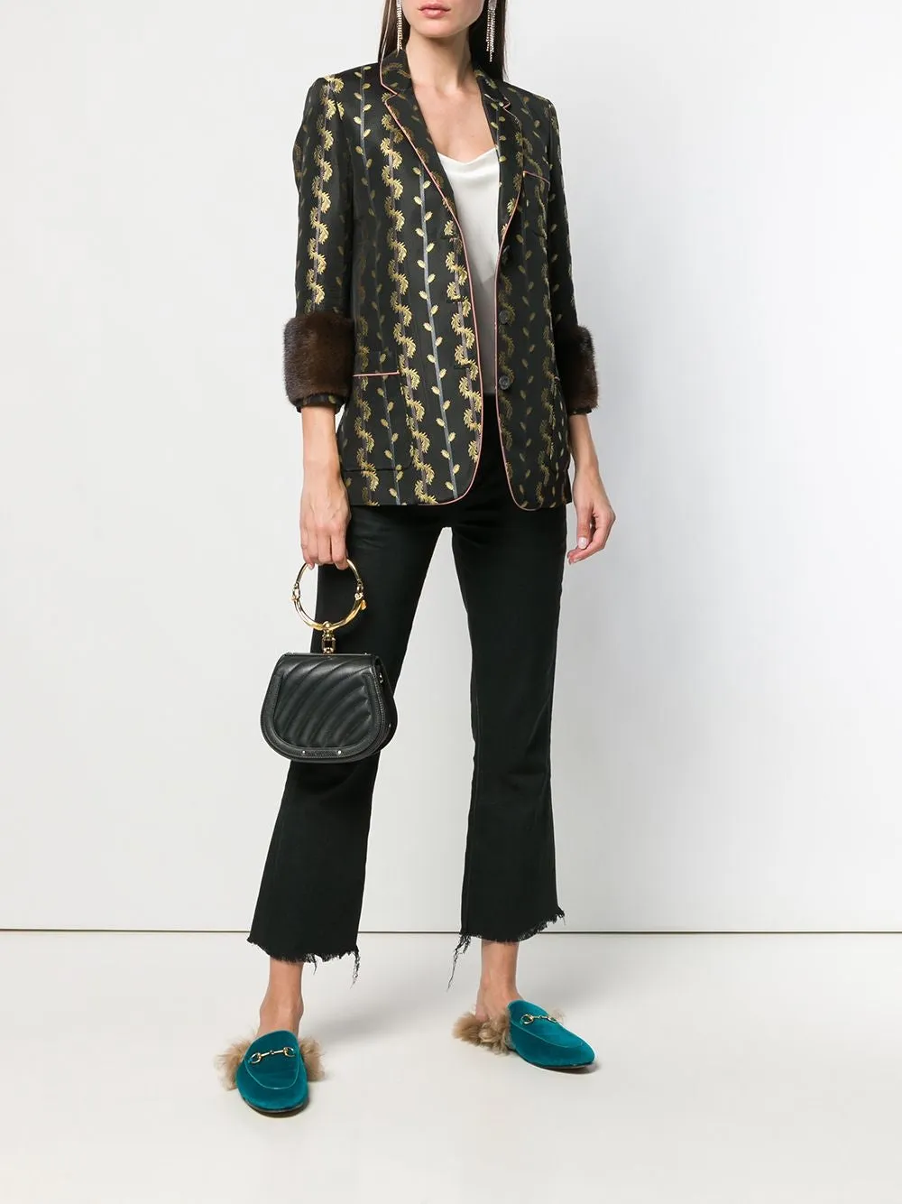 Metallic Leaf Print Blazer