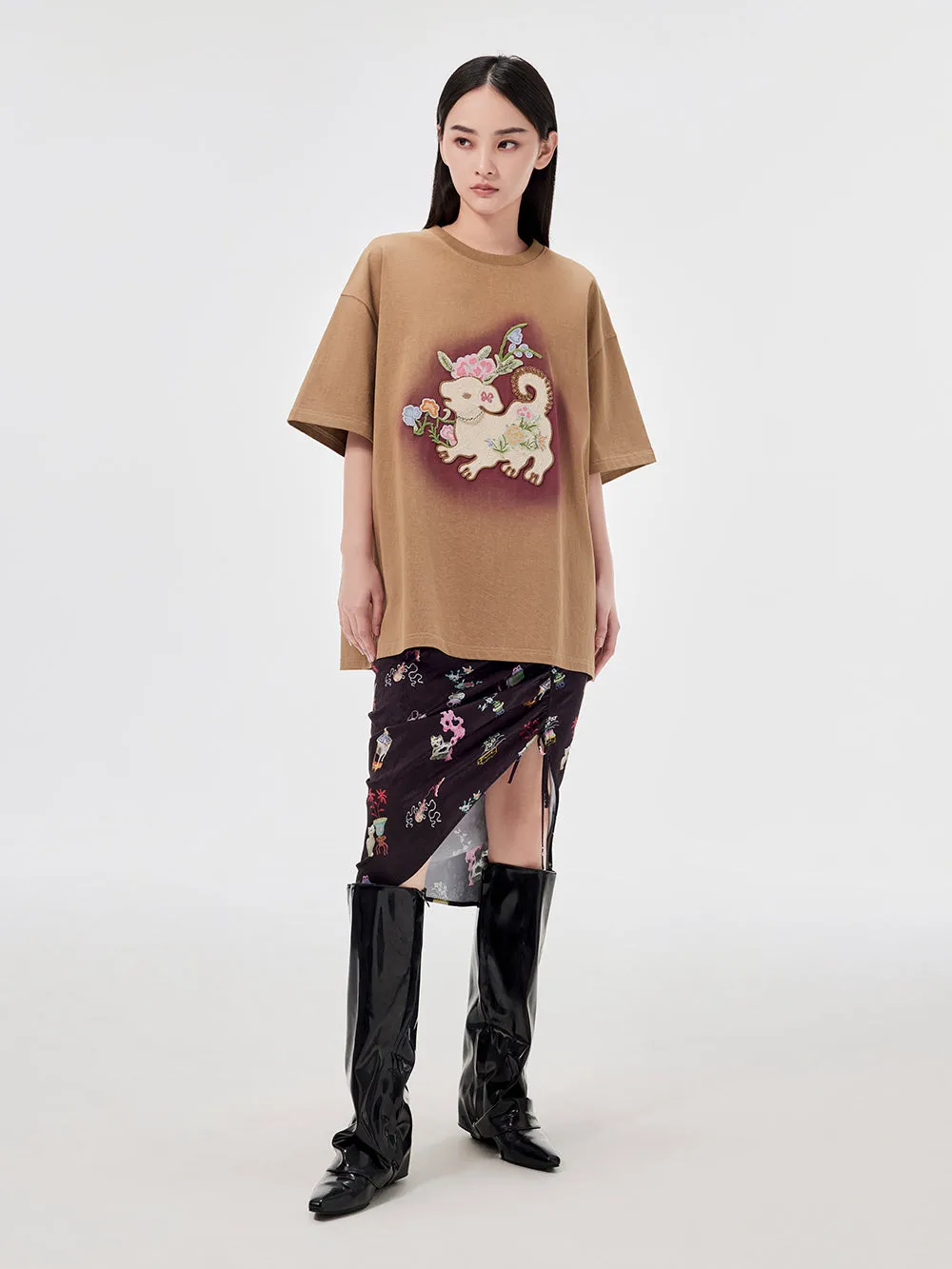 MUKZIN Casual Loose Cute Embroidered Versatile Retro Style T-shirt