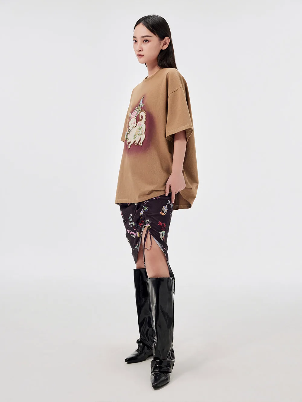 MUKZIN Casual Loose Cute Embroidered Versatile Retro Style T-shirt
