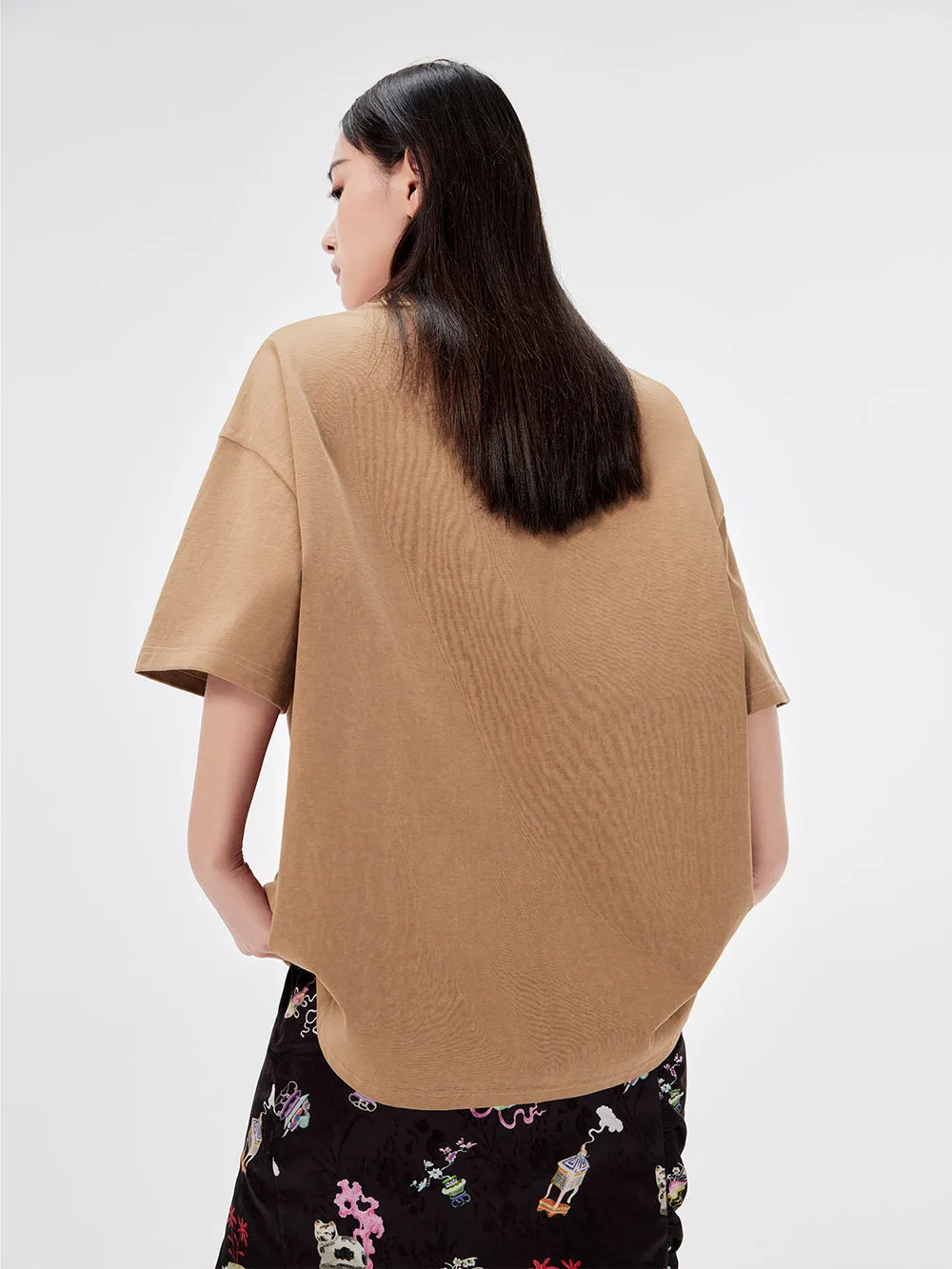 MUKZIN Casual Loose Cute Embroidered Versatile Retro Style T-shirt