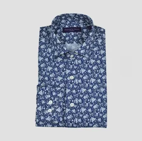 Neat Flowery Spread Collar Shirt in Blue