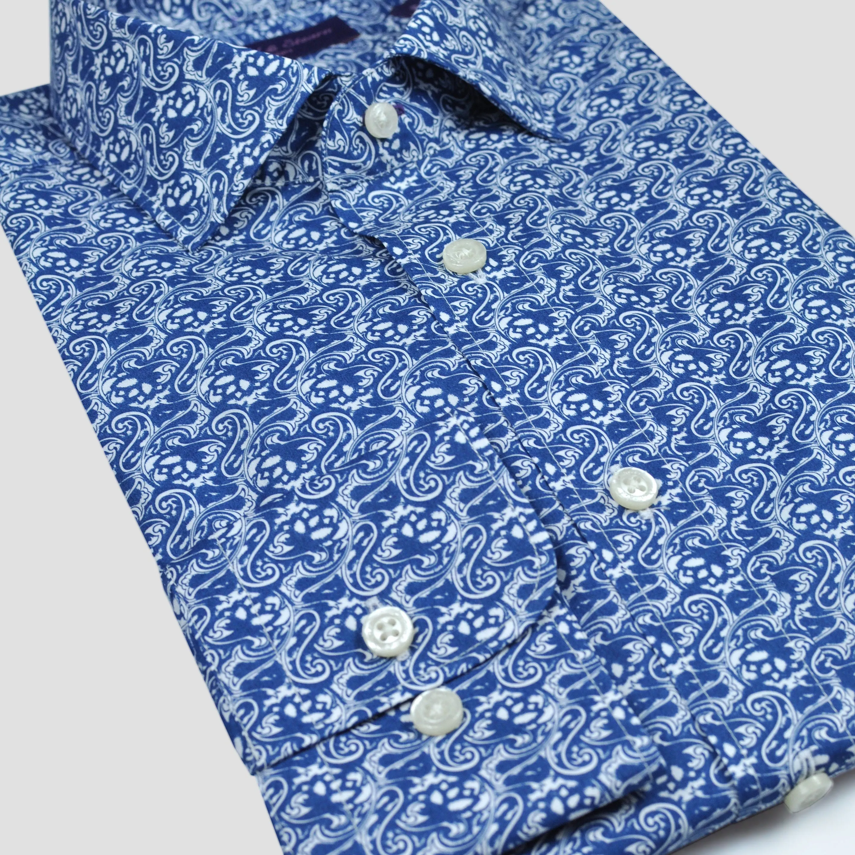 Neat Paisley Spread Collar Shirt in Blue