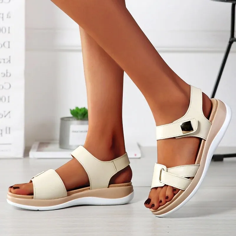 New Women's Casual Sandals Platform Open Toe Soft-soled Beach Shoes Fashion Solid Color Outdoor Flat Sandals Sabdalia Feminina