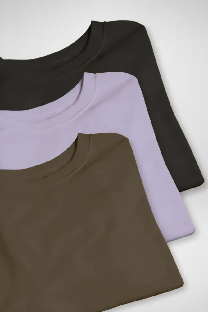 Pack Of 3 Oversized T-Shirts Black Olive Green and Lavender for Men