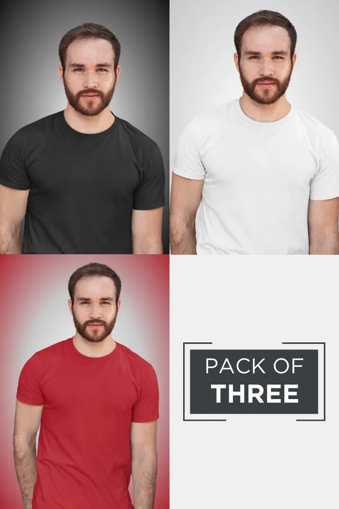 Pack Of 3 Plain T-shirts White Black and Red for Men