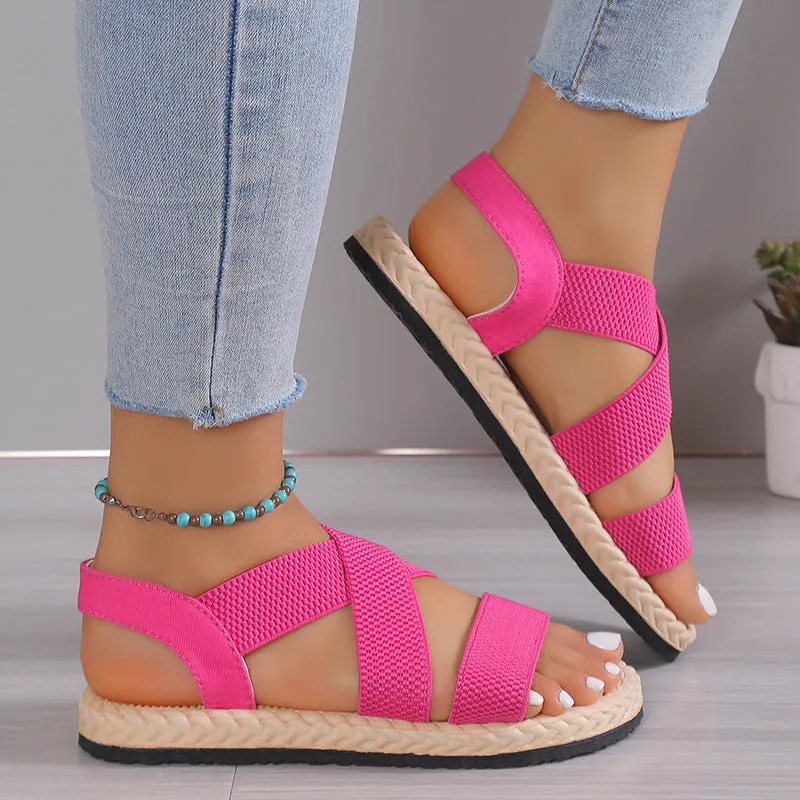 Peep toe elastic strappy stretch sandals