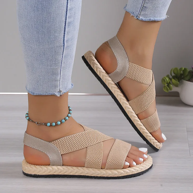 Peep toe elastic strappy stretch sandals