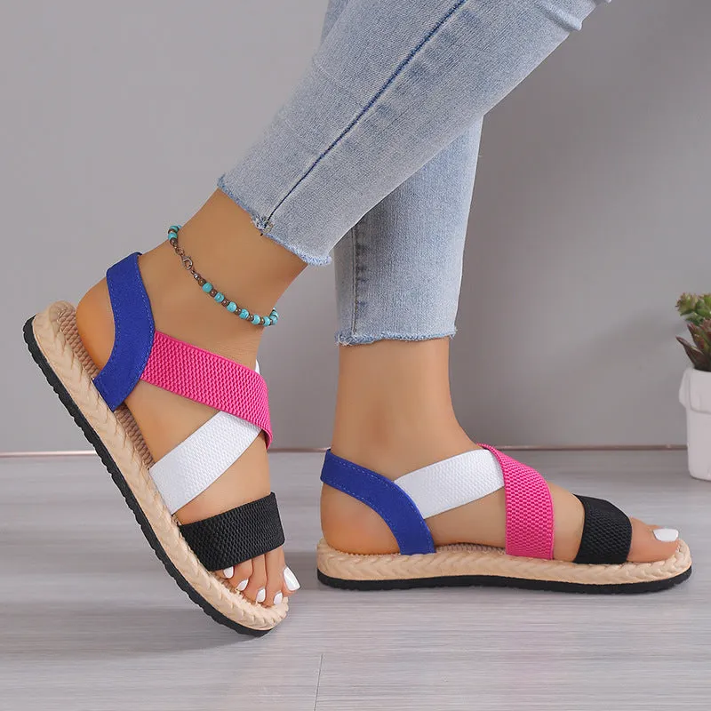 Peep toe elastic strappy stretch sandals