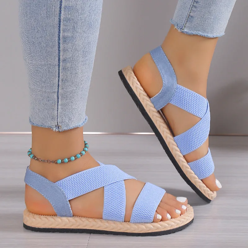 Peep toe elastic strappy stretch sandals