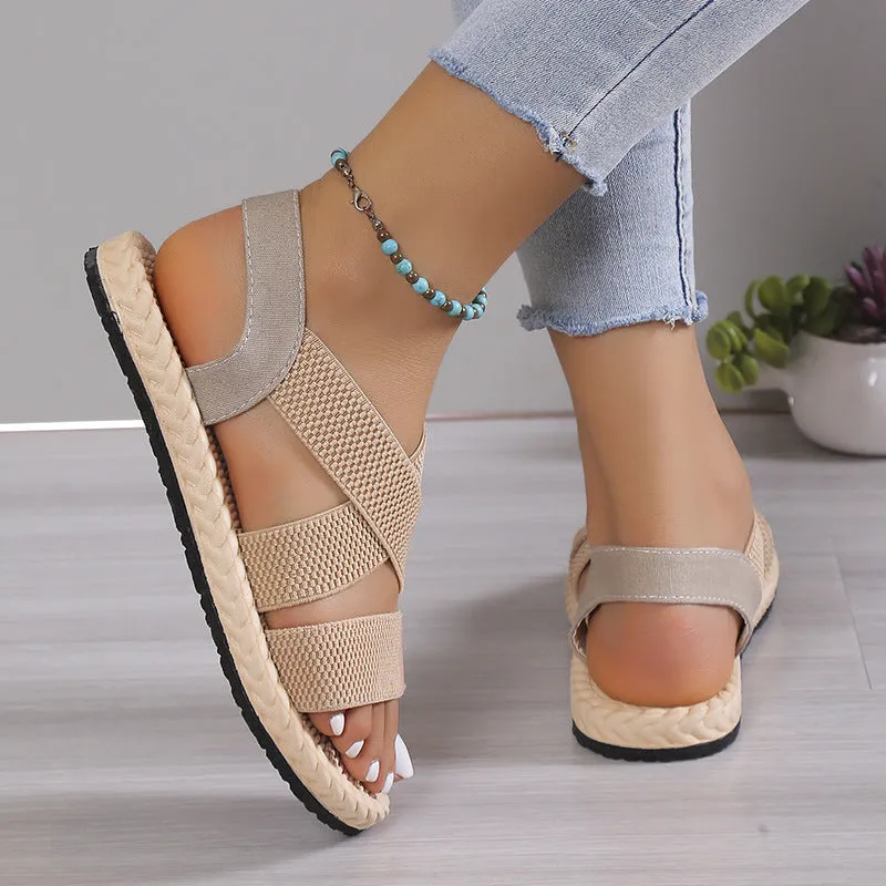 Peep toe elastic strappy stretch sandals