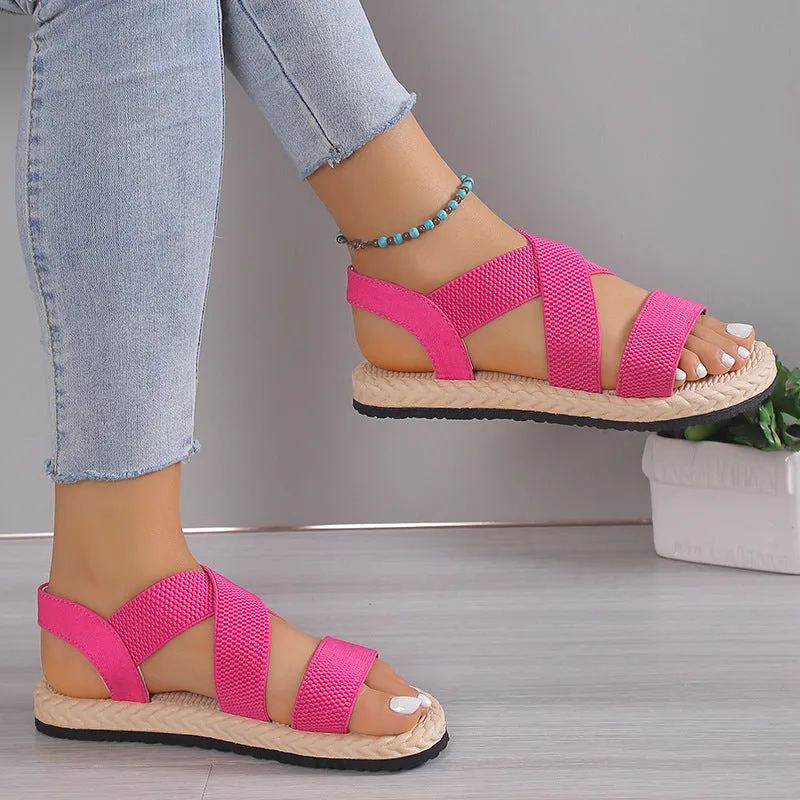 Peep toe elastic strappy stretch sandals