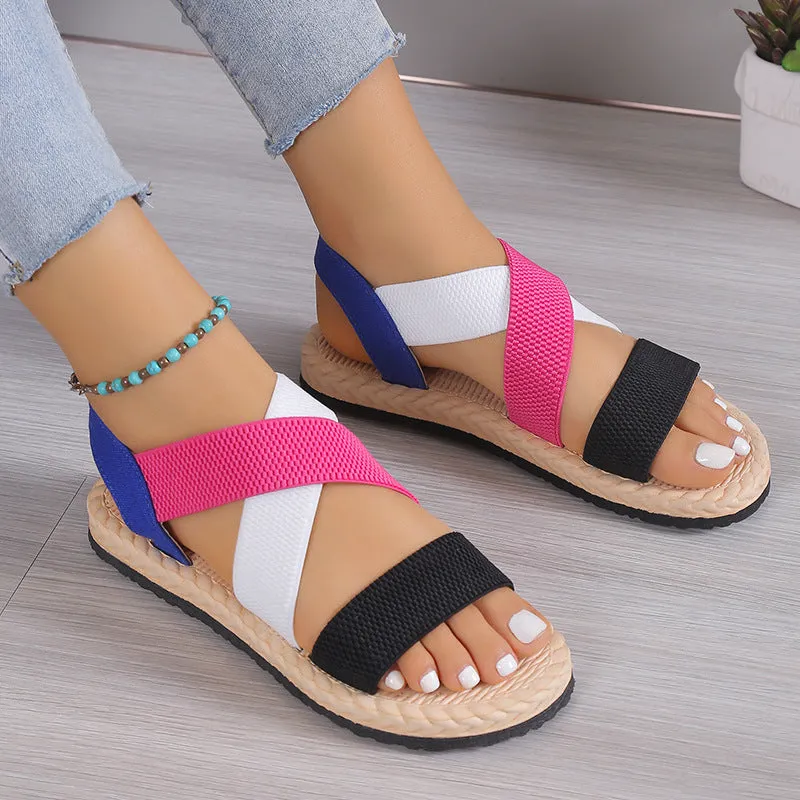 Peep toe elastic strappy stretch sandals