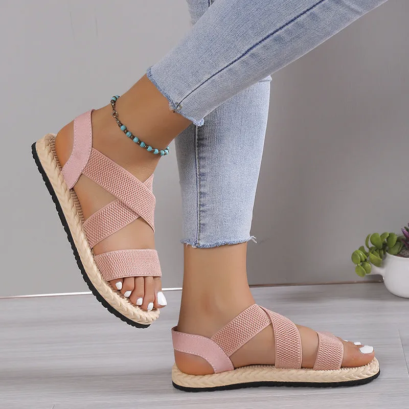 Peep toe elastic strappy stretch sandals