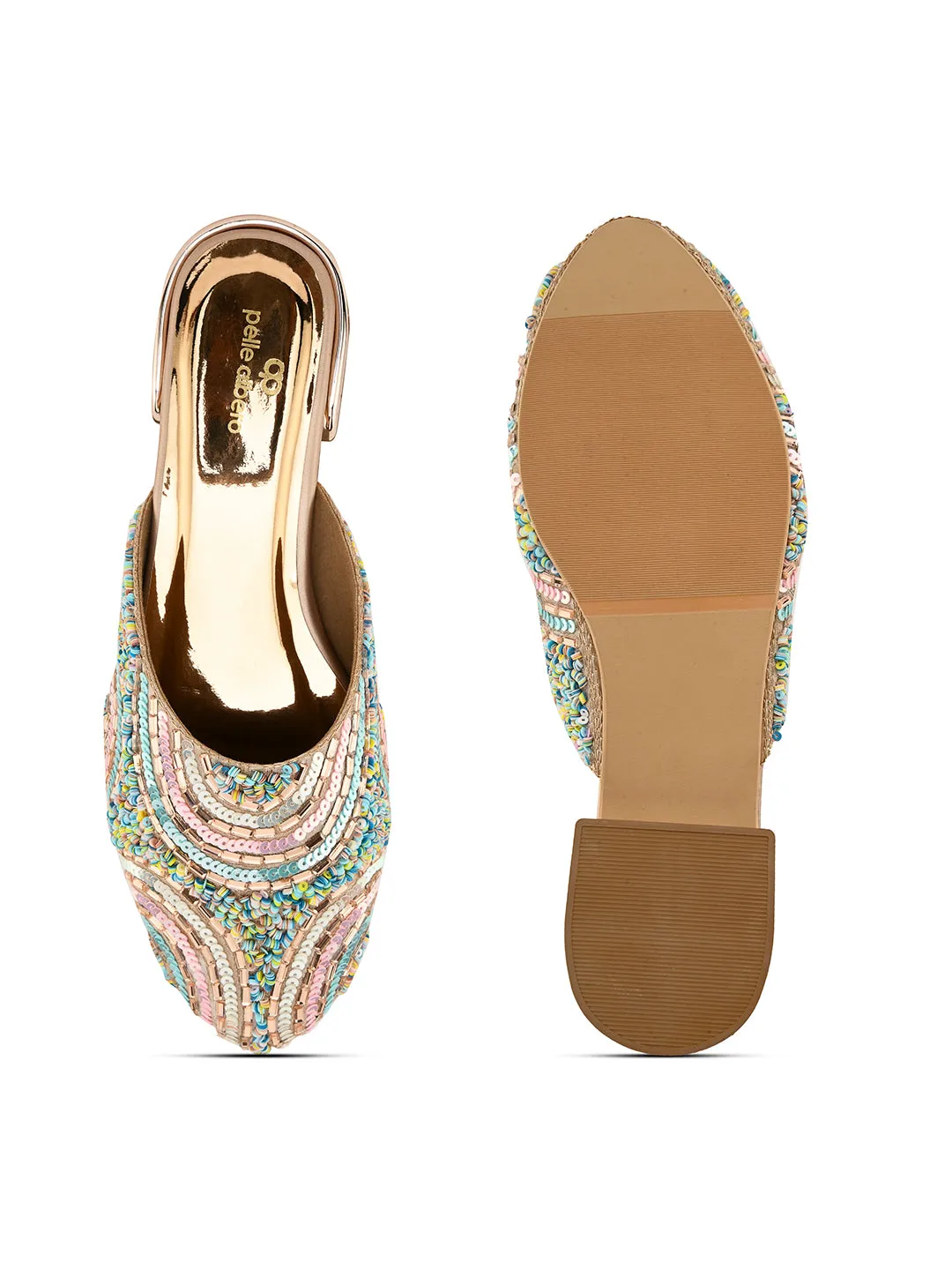 Pelle Albero Women's Rose Gold Handcrafted Mules Slip-On Sandals