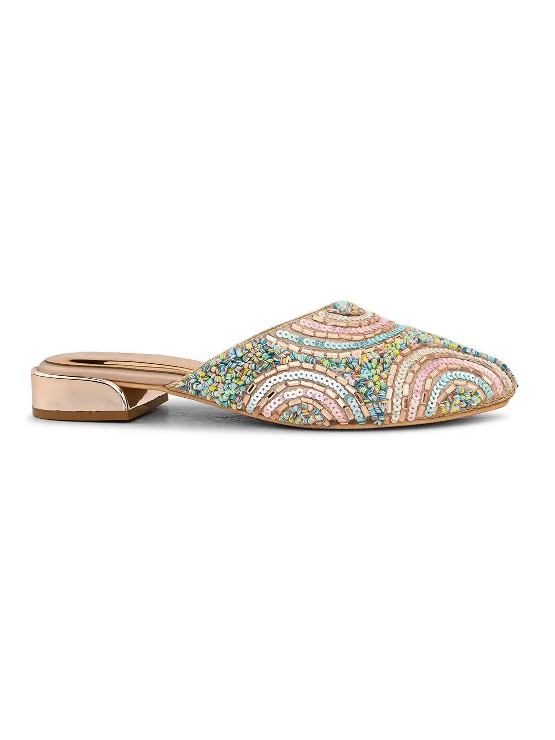 Pelle Albero Women's Rose Gold Handcrafted Mules Slip-On Sandals