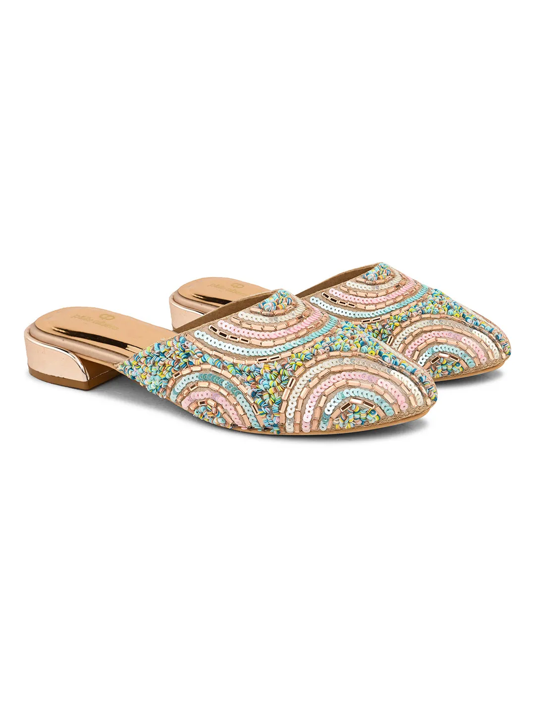 Pelle Albero Women's Rose Gold Handcrafted Mules Slip-On Sandals
