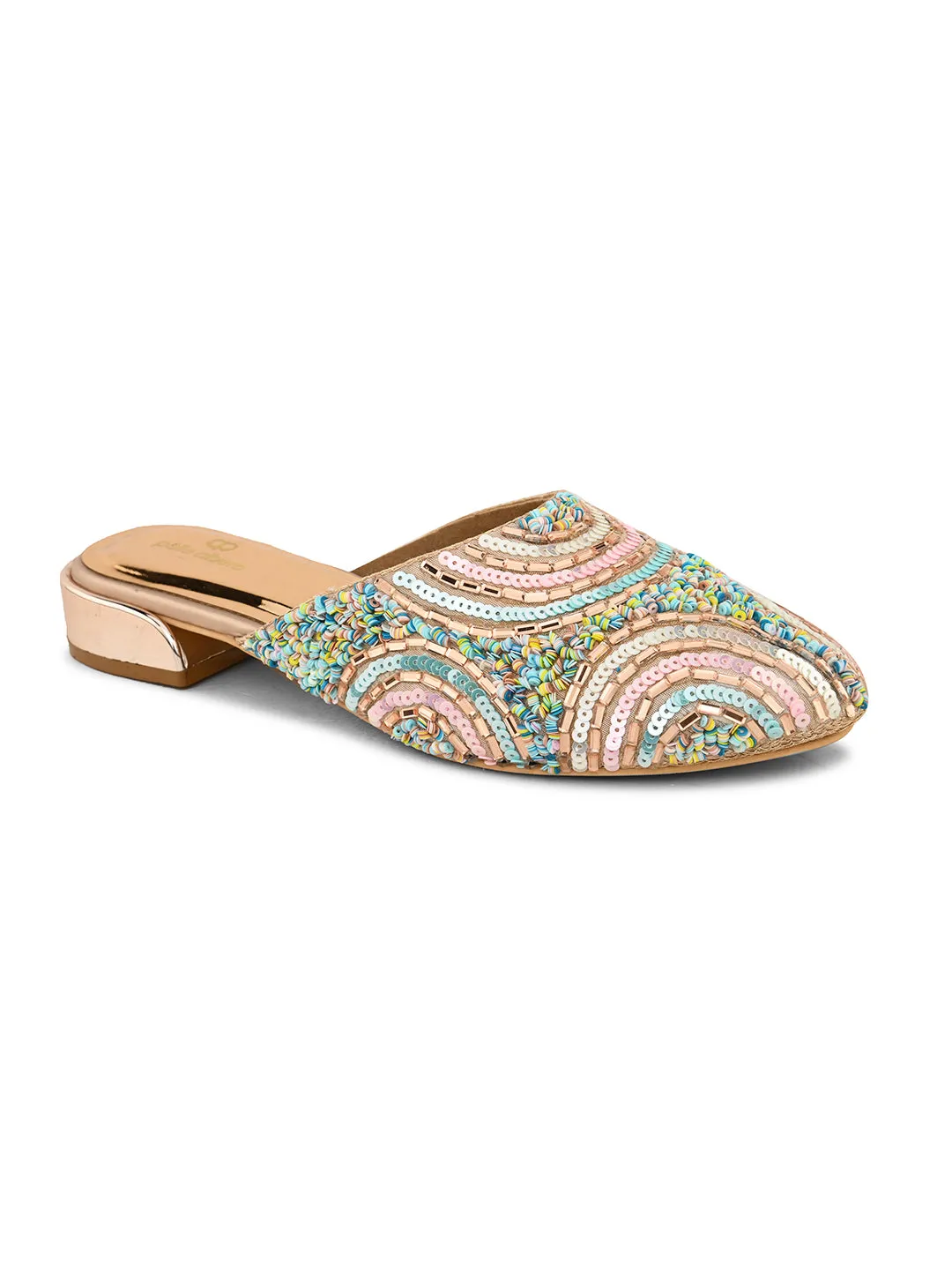 Pelle Albero Women's Rose Gold Handcrafted Mules Slip-On Sandals