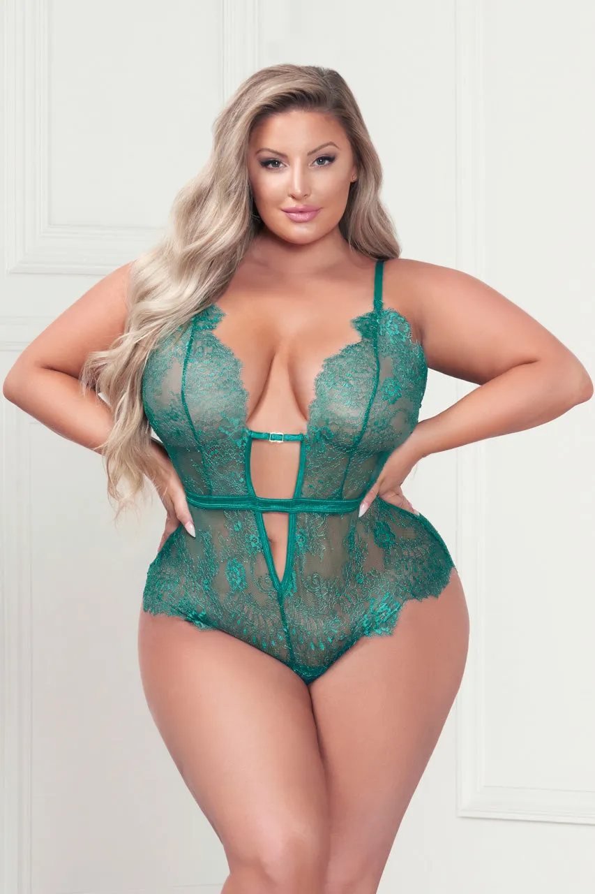 Plus Size Low Cut Eyelash Lace Teddy