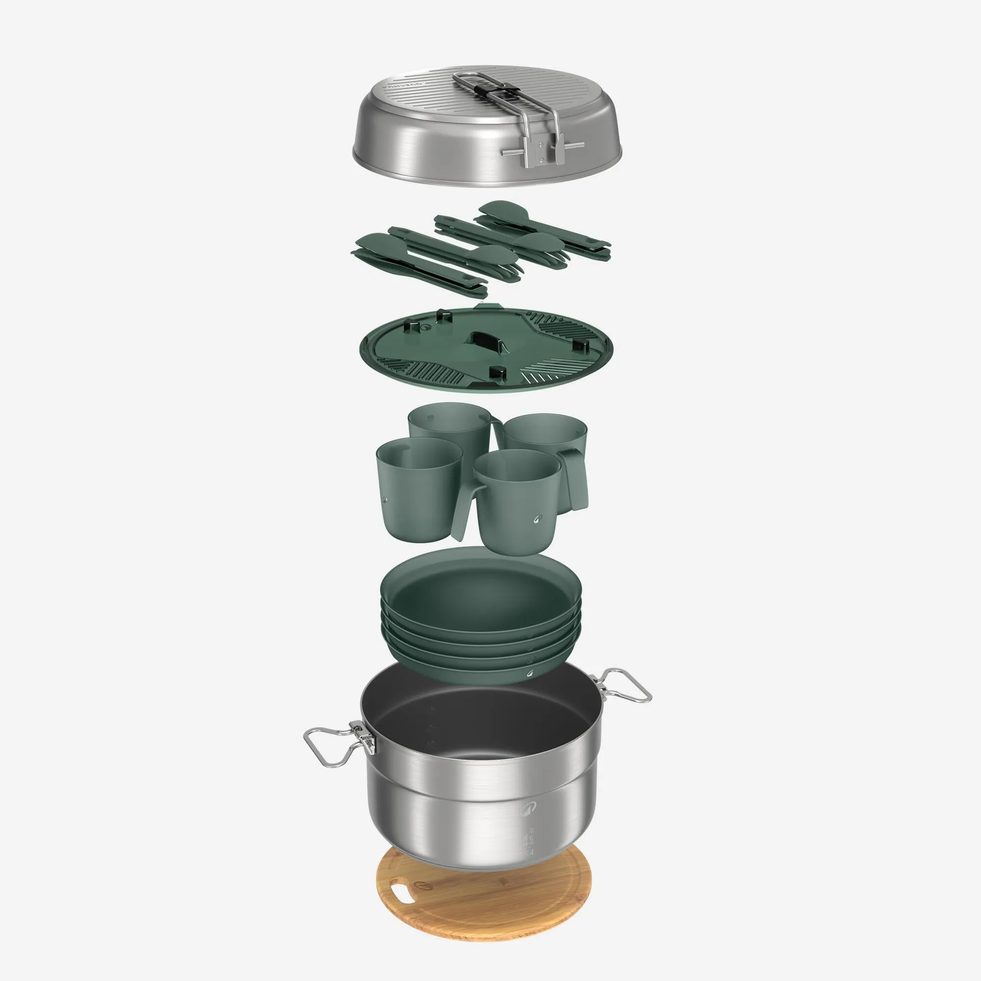 Quechua 500 Stainless Steel Nonstick Camping Cookset  25-Piece for 4 People