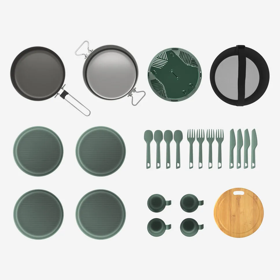 Quechua 500 Stainless Steel Nonstick Camping Cookset  25-Piece for 4 People