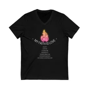 "My Faith Is Love" UU Chalice V-Neck Tee - Adult (Front Only)