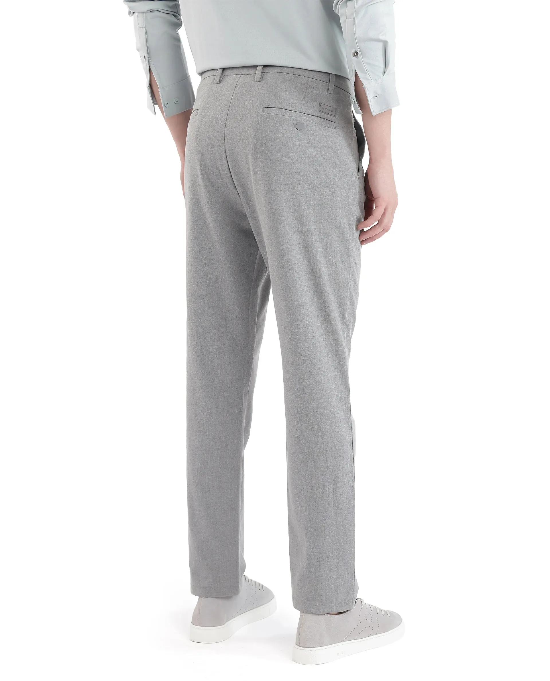 Rare Rabbit Men Travel-25 Grey Button And Zip Closure Plain Trouser