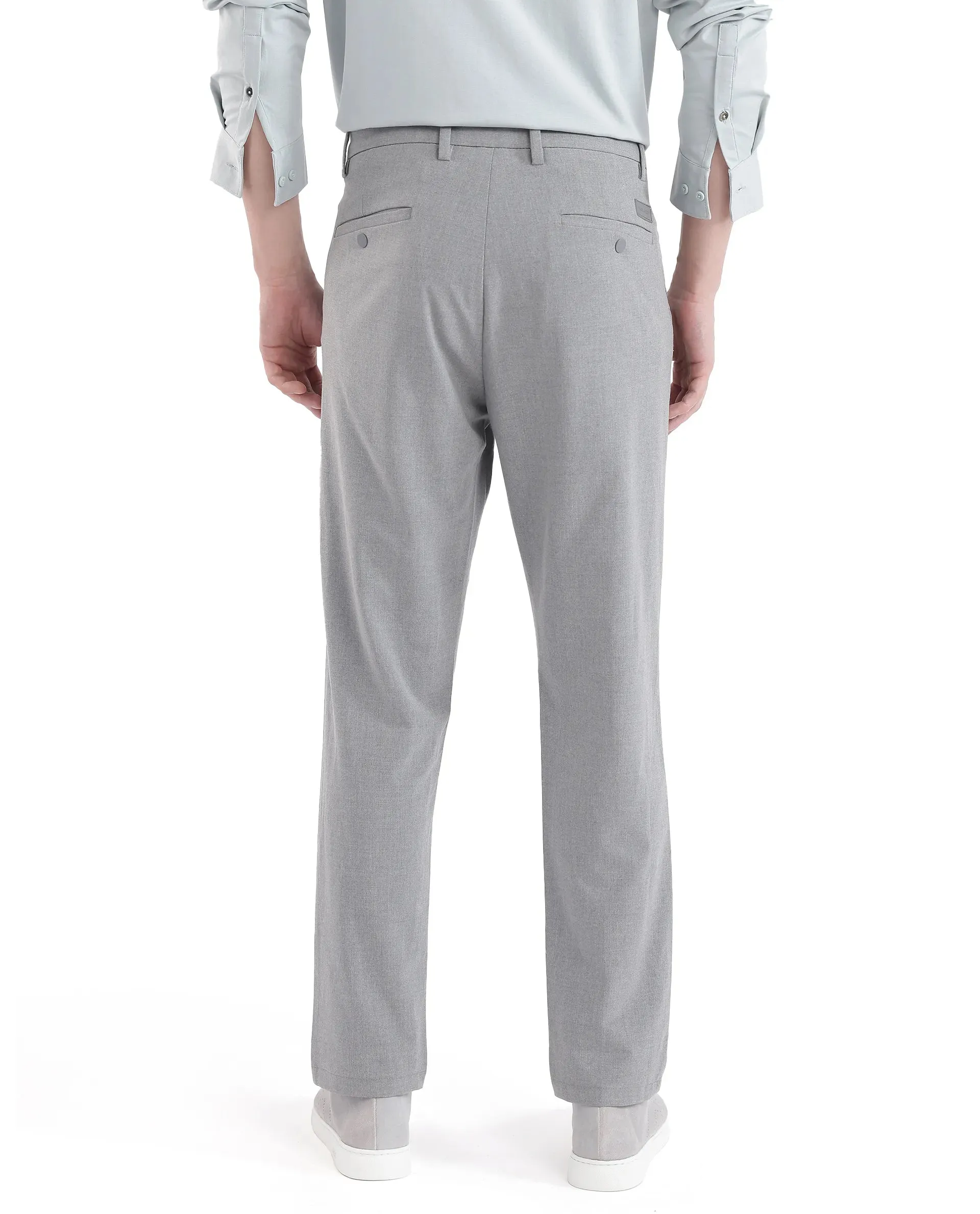 Rare Rabbit Men Travel-25 Grey Button And Zip Closure Plain Trouser