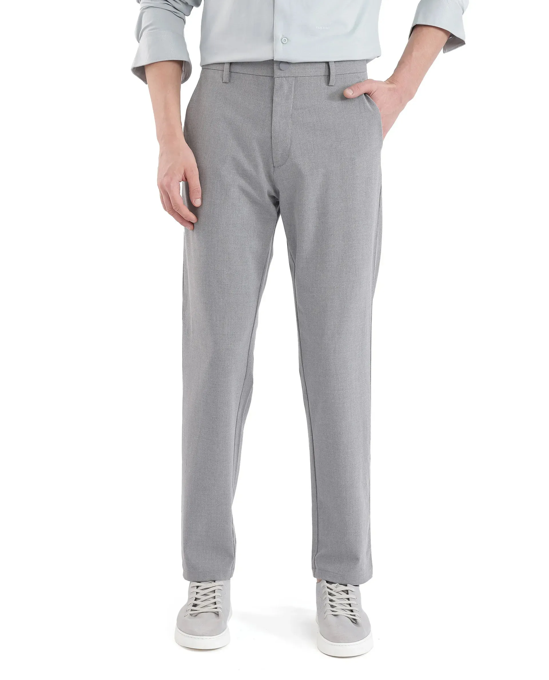 Rare Rabbit Men Travel-25 Grey Button And Zip Closure Plain Trouser